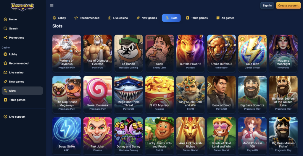 Winner island Casino - Credit Card Casino